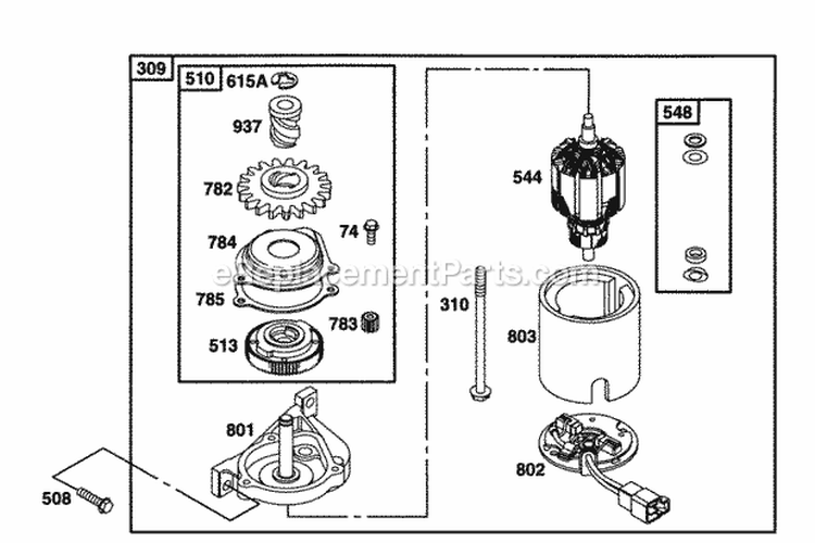 Electric Starter Diagram and Parts List for 12E802-1114-01  Briggs and Stratton Engine